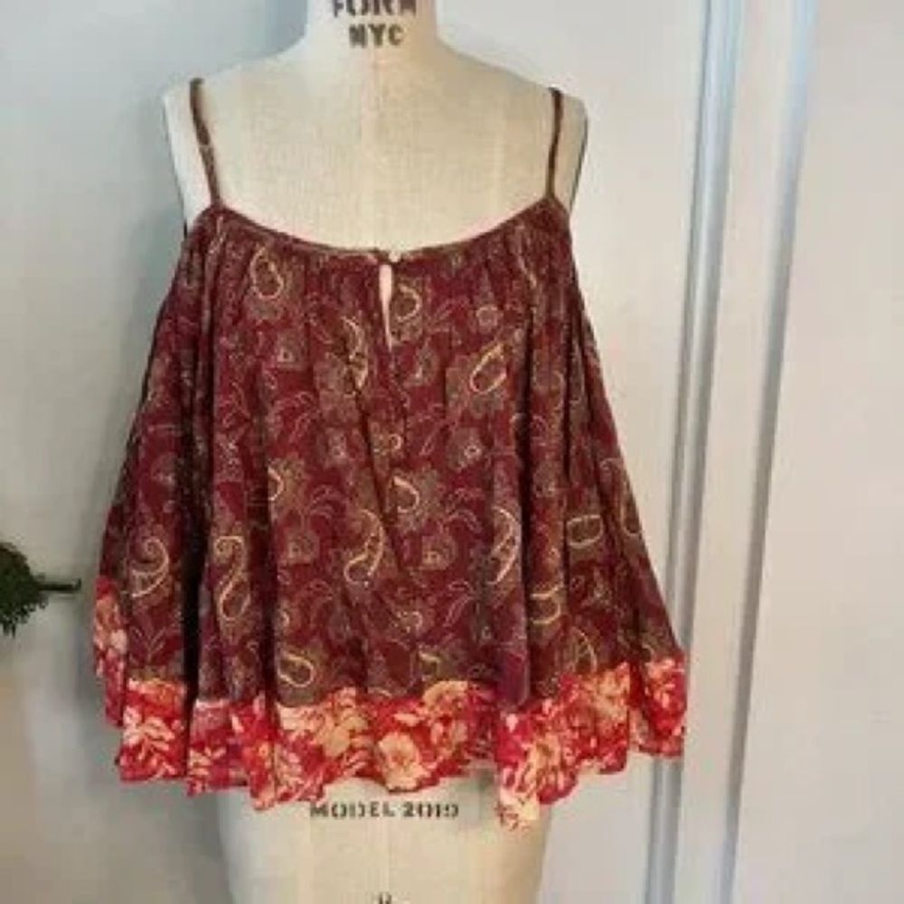 Denim & Supply Ralph Lauren Red Paisley Off-Shoulder Boho chic top - Picture 3 of 7